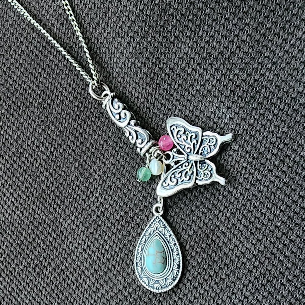 Vintage Aztec Bohemian Medallion Butterfly Necklace